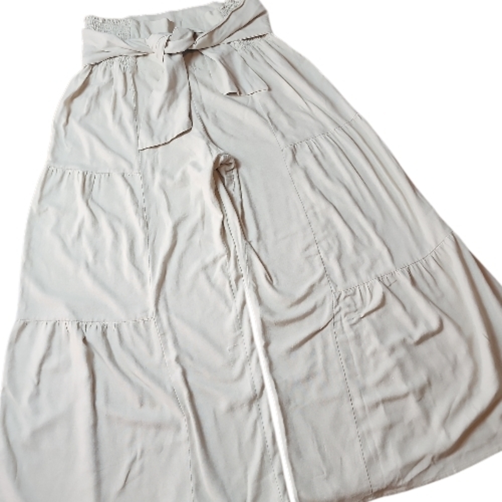 HAPPILY GREY | Beige Rayon Linen Blend Wide-Leg Tie Waist Boho Patch Pants | XL - Picture 2 of 11